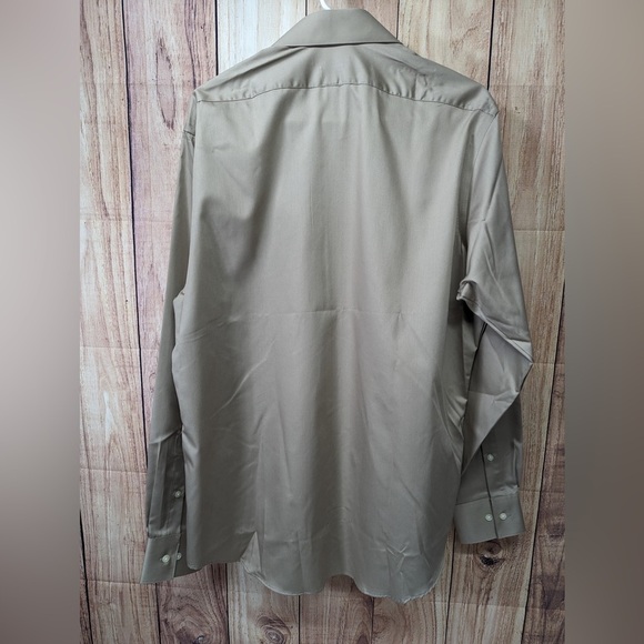 Van Heusen Shirt Regular Fit Lux Sateen Beige Solid Button-down Men's 16  34/35 - Picture 6 of 6